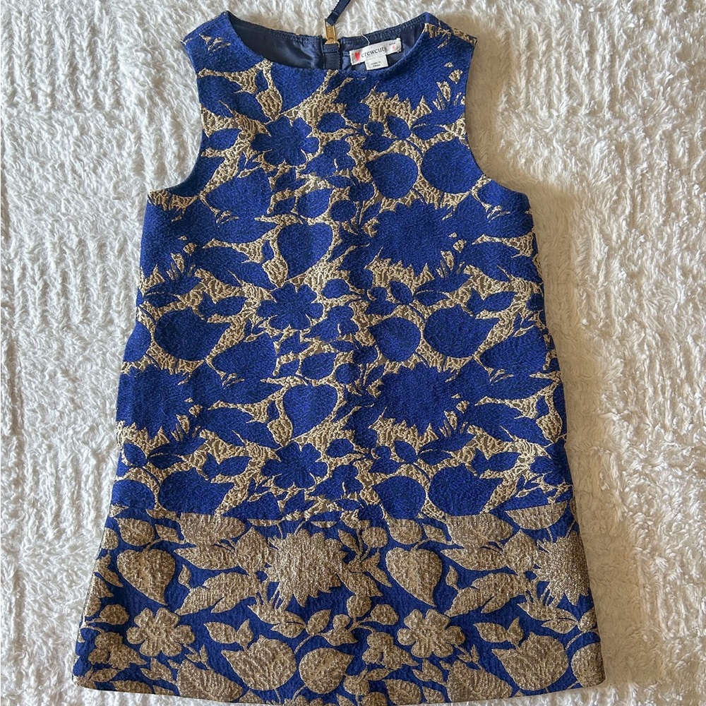 Pretty J.Crew Crewcuts Navy Blue Gold Brocade Column Jumper Party Dress Sz 4